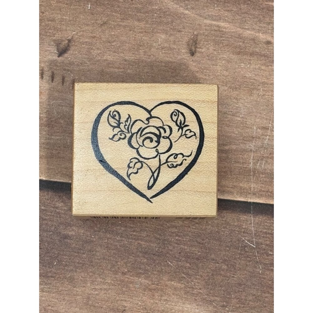 1999 PSX C-2546 ROSE IN A HEART WOOD MOUNTED RUBBER STAMP LOVE VALENTINE